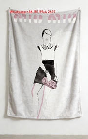 Miu Miu Black & Pink Watercolor Fashion Girl Print Flannel Throw Blanket IMG_0584